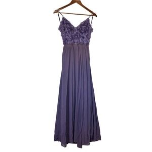 Purple Rosette Sequin V-Neck Maxi Prom Dress Small Boho Fairycore Whimsigoth